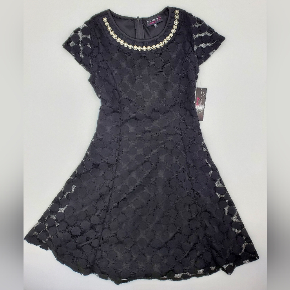 Disorderly Kids Junior Lace Polka Dot Black Dress